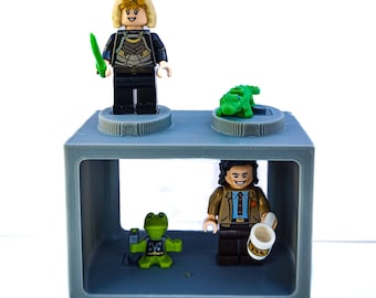 Gray Minfig Display Shelf Brick | Mount It. Display It. Build With It.  | COMPATIBLE WITH LEGO Classic Blocks & Minifigures