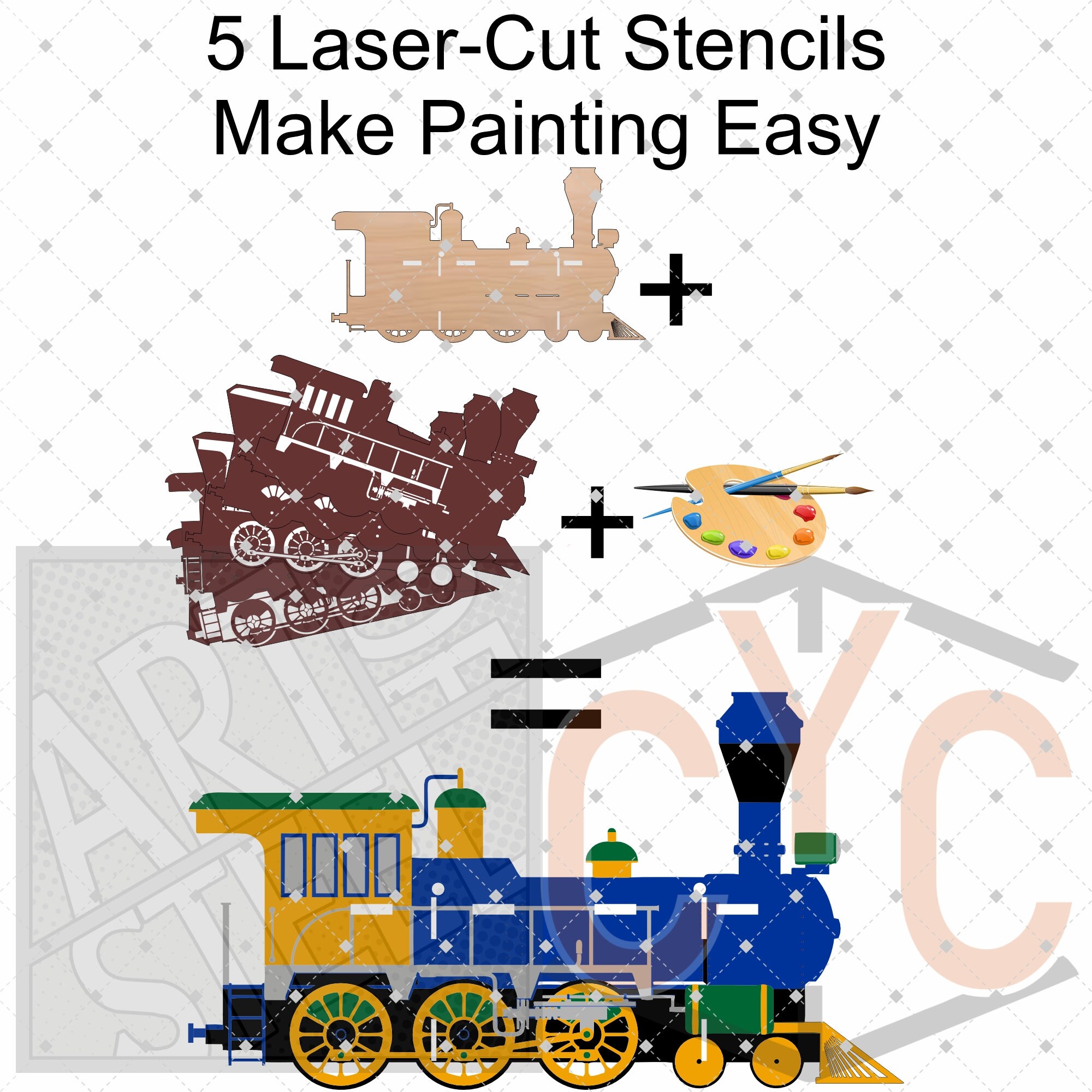 Train Engine STENCILS INCLUDED + How-to Video -- Paintable Wood Shelf ...
