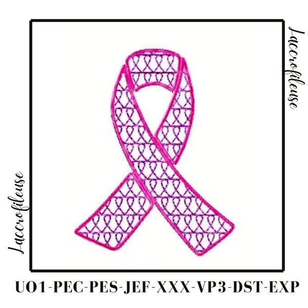 Broderie machine -Lutte contre le cancer du sein - Cadre 10x10- 3 tailles - octobre rose