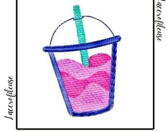 Machine embroidery - Granite cup - 10x10 frame - 1 size: L 3.5 x H 5 cm - cup with straw -pes, pec, jef, xxx, vp3, exp, dst, u01