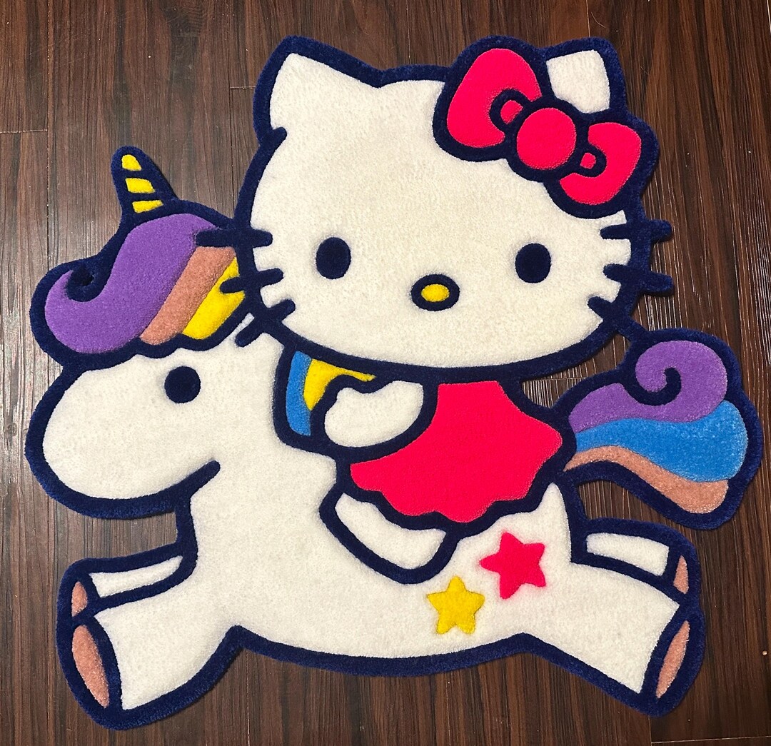 Hello Kitty Riding a Unicorn Sanrio Hand Tufted Rug Unique