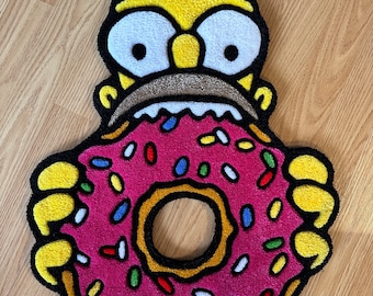 Homer Simpson Donut -  Hand Tufted Rug - Unique Gift