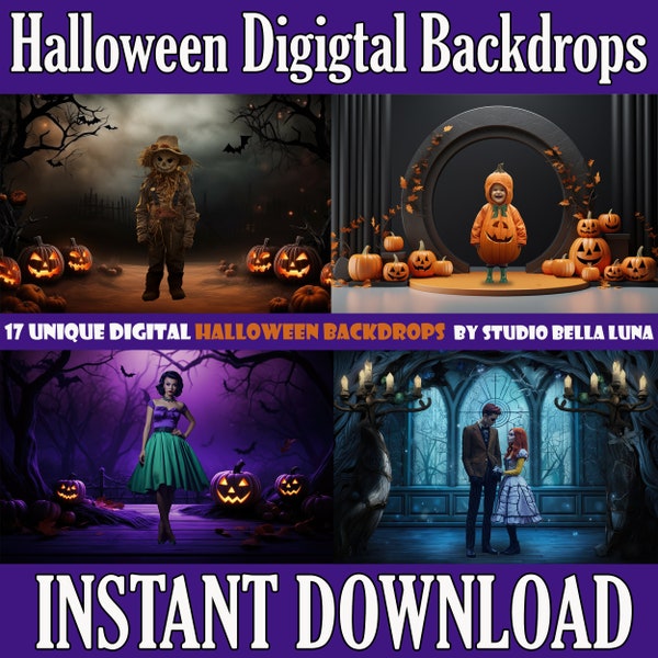 17 Unique Halloween Backgrounds - Photography Mini Sessions - Digital Backdrops - Photoshop Overlays - Instant Download, Scrapbooking