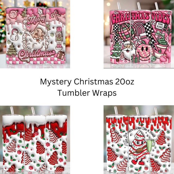 10 Random Christmas 20oz Sublimation Tumbler Prints, Straight Tumbler, 9.3x8.2 inch Ready to press transfers mystery
