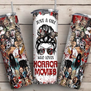KEIN DIGITALES, nur ein Mädchen, das Horrorfilme liebt, Sublimationstransfer, bereit, 20 Unzen Skinny Tumbler Transfer zu drücken,