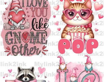Valentine's Day DTF Transfer, Gnome, Cupid, Bear, Hearts, Ready to Press