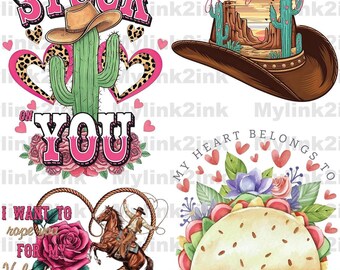 Valentine's Day DTF Transfer, Cowboy, Cactus, Tacos, Western