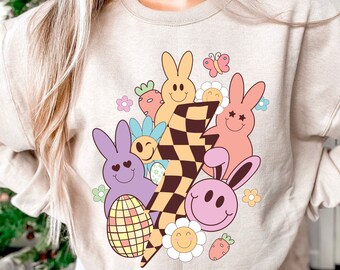 Retro Easter Bunny Smiley PNG, Trendy Sublimation (300dpi)
