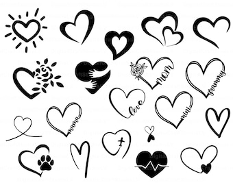 Heart Bundle Cut file, Heart svg, Digital Download, Heart clip art, Valentine's Day SVG, DXF, EPS, heart doodle svg, Digital Download svg