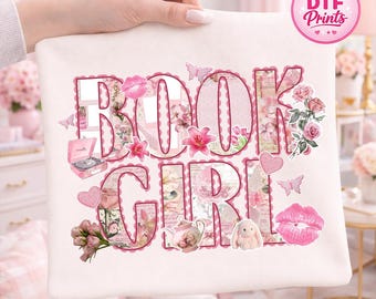 Pink Book Girl DTF Transfer, Book Lover Apparel Graphic, Readers Gift (Ready to Press)