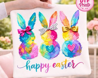 Brushstroke Easter Bunnies DTF Transfer, Happy Easter Shirt Art (Ready To Press)