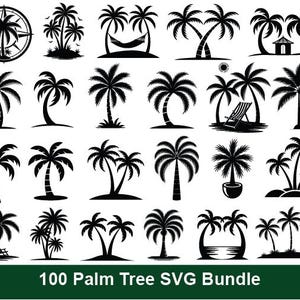 Palm Tree SVG Bundle, 100 Tropical Palm Silhouettes, Beach Tree SVG, Summer PNG Cut Files for Cricut, Laser and Sublimation, Palm Tree png