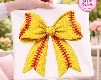 Softball Coquette Bow DTF Transfer, Faux Yarn Softball Shirt (Ready To Press)