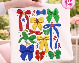 Autism Awareness Bow DTF Transfer, Neurodiversity Shirt Graphic (Ready to Press)