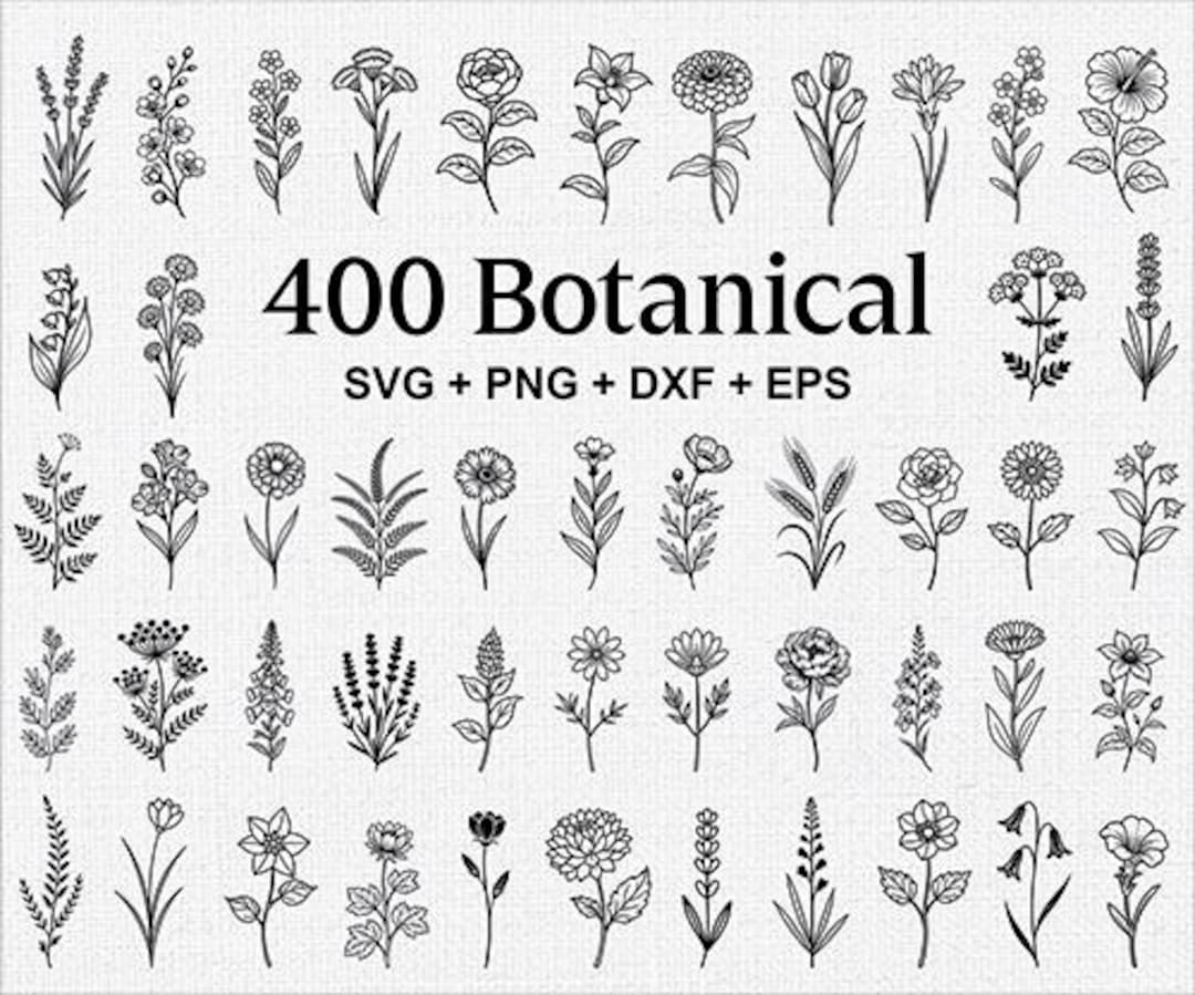 400 Botanical SVG Bundle, Hand Drawn Floral & Leaf Cut Files, Doodle ...