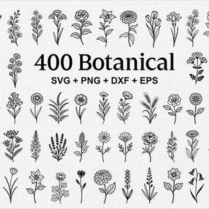400 Botanical SVG Bundle, Hand Drawn Floral & Leaf Cut Files, Doodle Style Wildflower svg for Cricut svg png dxf, Botanical flowers svg