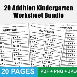 20 Addition Printable Fill in the Blanks Worksheets for Kinderarten - 1st Grade and 2nd Grade Math, first grade maths, maths worksheets