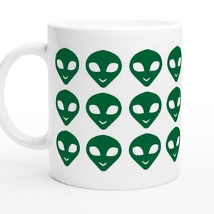 Alien Gift for Boyfriend/Girlfriend, Cute Space Alien Mug, Anniversary cute gift, Custom Mug, UFO Space Alien Gift, Green Alien Faces