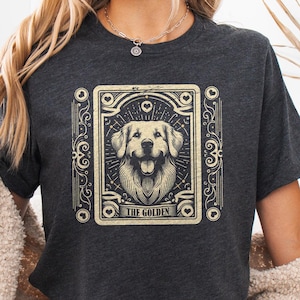 Das Goldene Tarot Karten Shirt, Vintage Golden Retriever Mama Geschenk, mystisches Kartenleser T-Shirt, Wahrsagen Shirt, okkultes Hunde Top