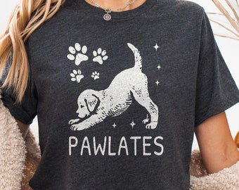 Pawlates dog shirt, Pilates and dog lover top, stretching workout shirt, pawprint shirt, fitness instructor gift, comfortable dog shirt