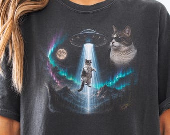 Cat abducted by UFO Comfort Colors shirt, funny cat meme tee, weirdcore cat lady gift, cat person present, cat mom outfit, funny cat dad top