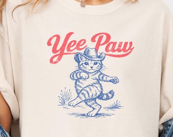 Yee Paw Comfort Colors shirt, funny cat yee haw tee, trendy cowgirl outfit, gift for cat person, cowboy graphic top, cowgirl rodeo clothes