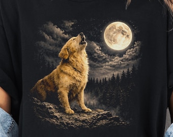 Golden retriever howling at the moon Comfort Colors shirt, vintage 90s dog owner tee, gift for new pet owner, bootleg retro dog outfit