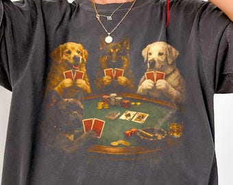 Dogs playing black jack Comfort Colors shirt, playing cards lover outfit, gift for dog lovers, casino dealer tee, funny gambling graphic tee