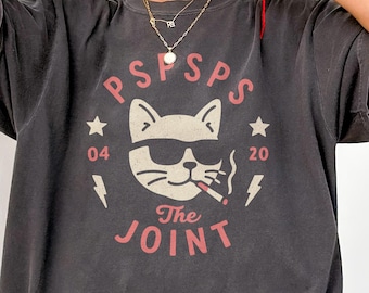 Pspsps the joint Comfort Colors shirt, cat smoking weed outfit, funny 420 stoner tee, marijuana cannabis lover gift, cat mom present