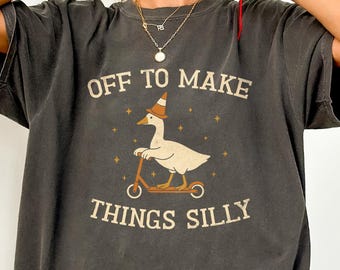 Off to make things silly Comfort Colors® shirt, silly goose with a traffic cone outfit, cottagecore farm animal top, bird lover clothes