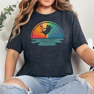 Vintage cat sunburst shirt, colorful retro cat top, cat lover comfort gift, kitty graphic tee, comfortable shirt for her, cat person tee
