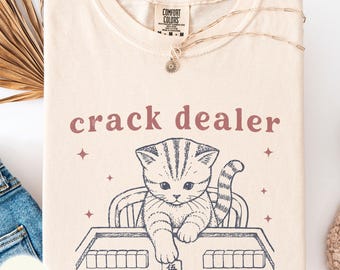 Crack dealer Comfort Colors shirt, funny cat Mahjong outfit, American Mahjongg gift, cat mom present, matching group strategy game top