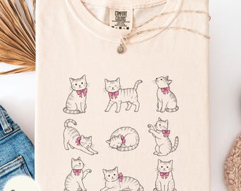 Coquette pink bow cats Comfort Colors shirt, cute cat mom gift, fur mama tee, cat person present, cat lady outfit, kitty lover top