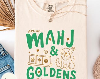 Mahj & Goldens Comfort Colors shirt, Golden Retriever Mahjong lover tee, dog mom gift, Mah Jong player present, strategy tile game outfit