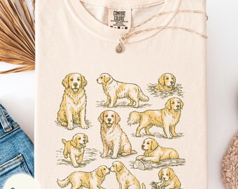 Golden Retrievers retro vintage style Comfort Colors shirt, Golden dog mom tee, dog lover gift, whimsical fur mama present, new dog mom top
