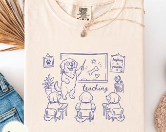 Golden Retriever teaching class Comfort Colors shirt, dog lover teacher tee, last day of school gift, fur mama outfit, hand drawn top
