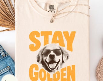 Stay Golden Comfort Colors shirt, Golden Retriever with sunglasses tee, retro summer dog mom outfit, dog dad gift, present for pet owner