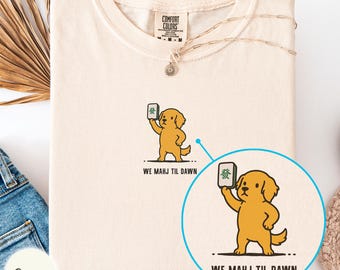 We mahj til dawn Comfort Colors shirt, Golden retriever holding Mahjong tile tee, game night outfit, dog mom gift, Mah jong present