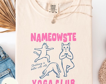 Nameowste yoga club Comfort Colors shirt, cat mom yogi tee, yoga lover gift, stretch exercise outfit, meditation top, yoga pose clothing
