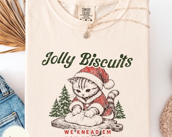 Jolly biscuits Comfort Colors shirt, cat Santa festive xmas tee, cat person Christmas gift, matching holiday gathering top, cat lover outfit