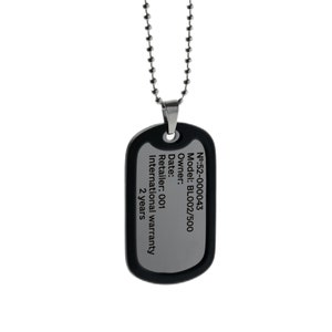 May include: A black dog tag necklace with a silver tag that reads "N&ordm;:52-000043 Model: BLO02/500 Owner: Date: Retailer: 001 International warranty 2 years".