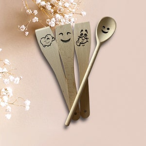 Set of 4 Wooden Spatula with funny design Made in Ukraine