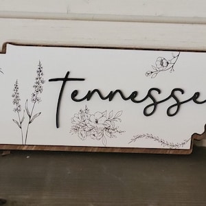TENNESSEE Holz Wandschild: Florale Karte von Tennessee | Zustand Kunst | Einweihungsparty Geschenk | Geschenk für Sie| Geschenk für Ihn