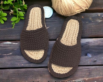 Handmade UNISEX Crochet slides rubber sole/UNISEX summer slippers/Couple handmade shoes/Cotton slippers/Hemp slippers/Gift idea/Model"ELITE"