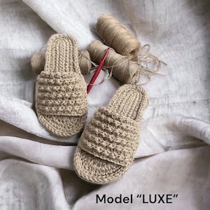 Handmade women hemp Crochet Espadrille Slides rubber sole/Women Hemp slides/Summer slides/ Women hemp home slippers/model “LUXE”