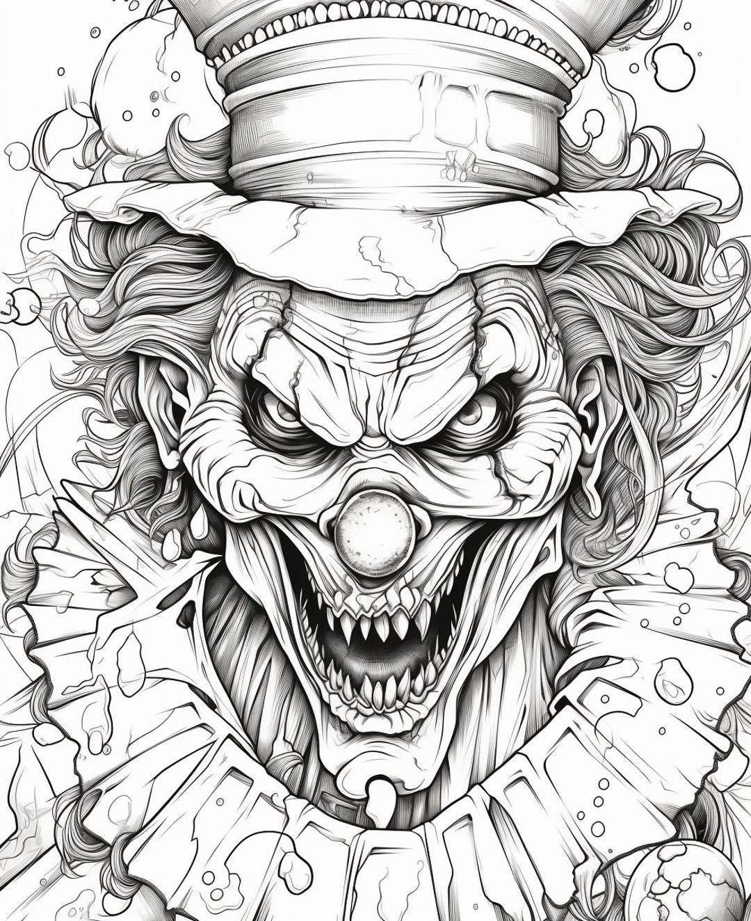 25 Pages Halloween SCARY Clowns Adult Coloring Pages, Adult Coloring