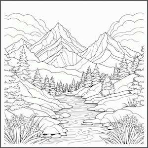 50 Pages - Adult Coloring Pages, Adult Coloring Book, Children&#39;s Coloring Book - Landscapes and Flowers - DIGITAL DOWNLOAD PDF
