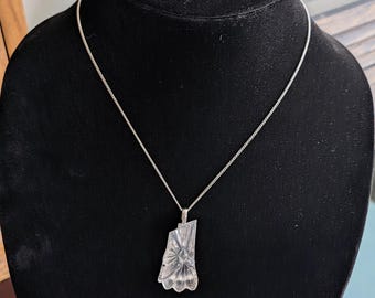 Vintage faceted Salem, MA river glass pendant necklace on sterling chain, 16.5" long