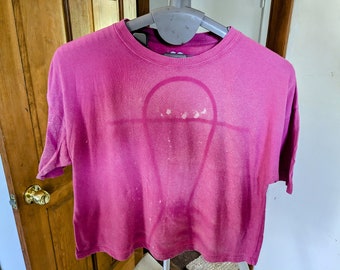 T-shirt court rose imprimé d'objets uniques, femme M