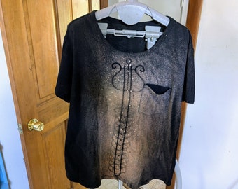 T-shirt unique en son genre avec impression « lyre » (objet en métal orné), femme L